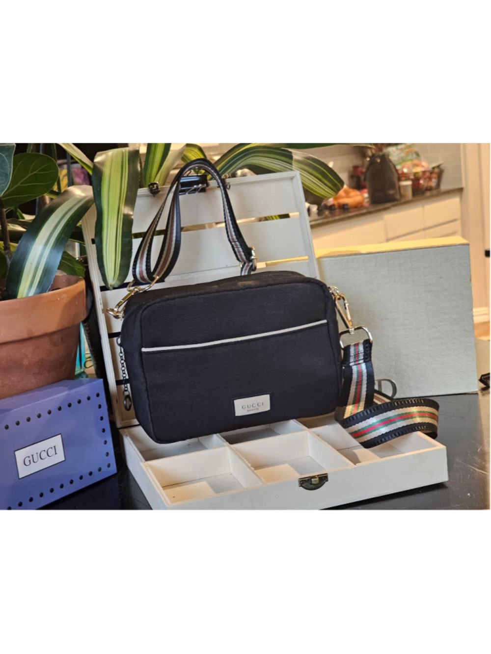 Gucci Nylon Black Zip Clutch w/Sherry Line Crossbody Strap Added NWOT - Picture 4 of 16